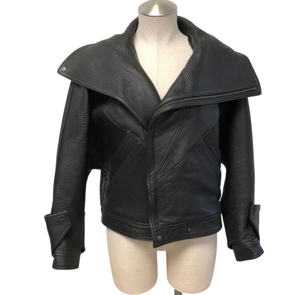 Front Row Shop Two Lapel Leather Jacket Womens XS Black Lambskin Moto Retro